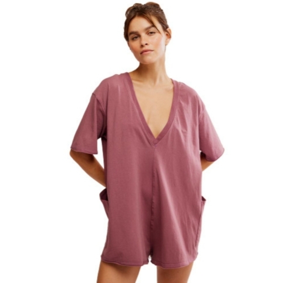 NWT Free People Movement Brown Cotton Blend Hot Shot Tee Romper Women Size L - Picture 3 of 8